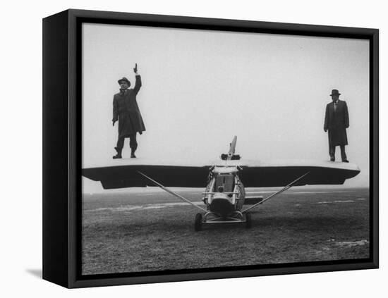 Goodyear Aircraft Engineers Standing on Wings of Rubber Airplane, Can Fly 60 MPH with 200 yd Runway-Grey Villet-Framed Premier Image Canvas