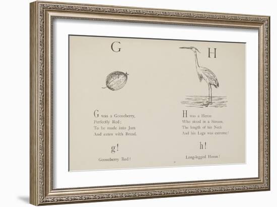 Gooseberry and Heron Illustrations and Verse From Nonsense Alphabets by Edward Lear.-Edward Lear-Framed Giclee Print