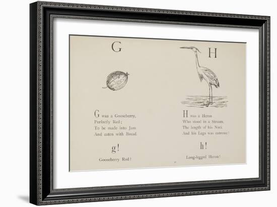 Gooseberry and Heron Illustrations and Verse From Nonsense Alphabets by Edward Lear.-Edward Lear-Framed Giclee Print