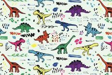 Funny Dinosaurs Graphic Color Vector Pattern-GooseFrol-Mounted Art Print
