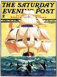 "Dolphins and Ship,"September 29, 1934-Gordon Grant-Framed Giclee Print
