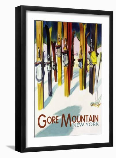 Gore Mountain, New York - Colorful Skis-Lantern Press-Framed Art Print