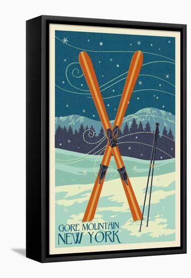 Gore Mountain, New York - Crossed Skis-Lantern Press-Framed Stretched Canvas