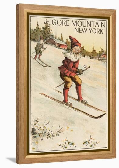 Gore Mountain, New York - Santa Skiing-Lantern Press-Framed Stretched Canvas