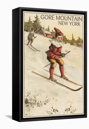 Gore Mountain, New York - Santa Skiing-Lantern Press-Framed Stretched Canvas