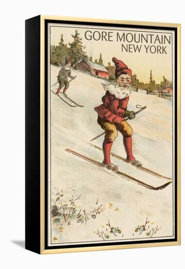 Gore Mountain, New York - Santa Skiing-Lantern Press-Framed Stretched Canvas