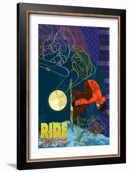Gore Mountain, New York - Timelapse Snowboarder-Lantern Press-Framed Art Print