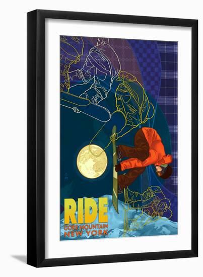 Gore Mountain, New York - Timelapse Snowboarder-Lantern Press-Framed Art Print