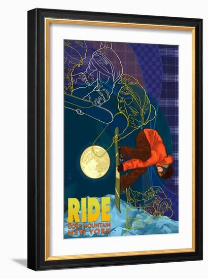 Gore Mountain, New York - Timelapse Snowboarder-Lantern Press-Framed Art Print