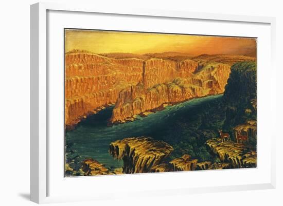 Gorge Below Victoria Falls in the Lower Zambezi with Antelope, 1862-Thomas Baines-Framed Giclee Print
