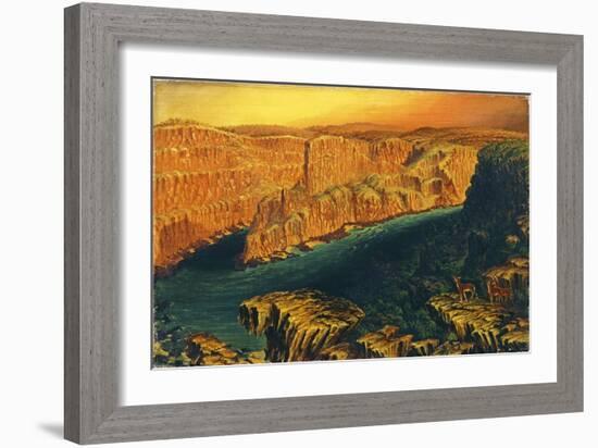 Gorge Below Victoria Falls in the Lower Zambezi with Antelope, 1862-Thomas Baines-Framed Giclee Print