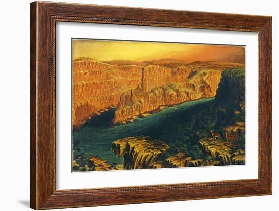 Gorge Below Victoria Falls in the Lower Zambezi with Antelope, 1862-Thomas Baines-Framed Giclee Print
