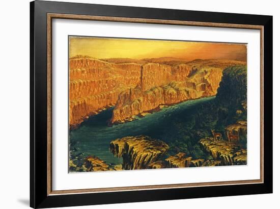 Gorge Below Victoria Falls in the Lower Zambezi with Antelope, 1862-Thomas Baines-Framed Giclee Print