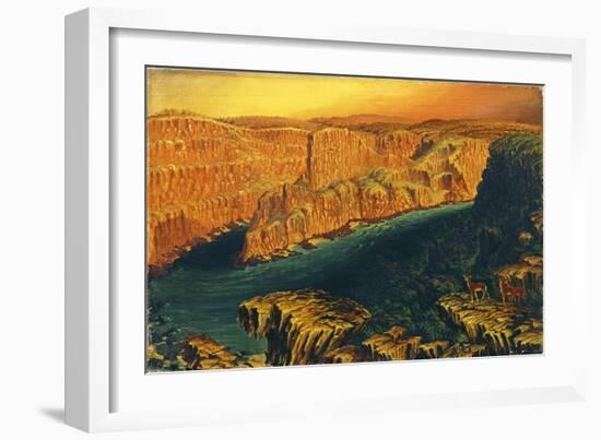 Gorge Below Victoria Falls in the Lower Zambezi with Antelope, 1862-Thomas Baines-Framed Giclee Print