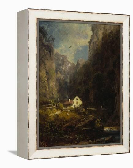 Gorge with Farmhouse at a Stream, about 1875/80-Carl Spitzweg-Framed Premier Image Canvas