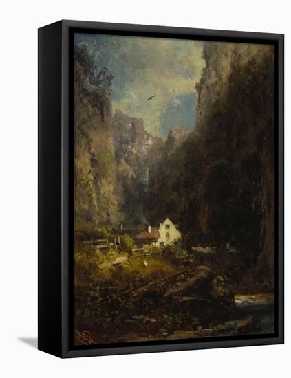 Gorge with Farmhouse at a Stream, about 1875/80-Carl Spitzweg-Framed Premier Image Canvas