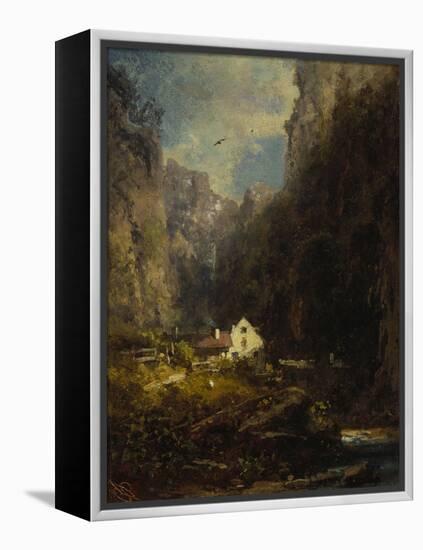 Gorge with Farmhouse at a Stream, about 1875/80-Carl Spitzweg-Framed Premier Image Canvas