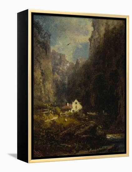 Gorge with Farmhouse at a Stream, about 1875/80-Carl Spitzweg-Framed Premier Image Canvas