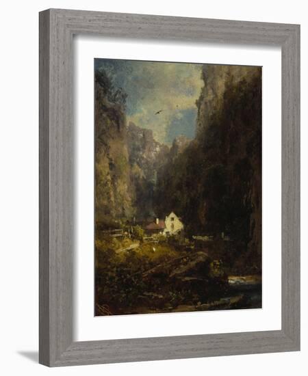 Gorge with Farmhouse at a Stream, about 1875/80-Carl Spitzweg-Framed Giclee Print