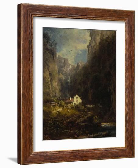 Gorge with Farmhouse at a Stream, about 1875/80-Carl Spitzweg-Framed Giclee Print