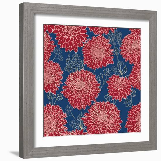 Gorgeous Red Flowers on Blue Background-hoverfly-Framed Art Print