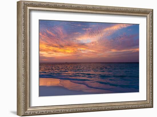 Gorgeous Sunset over Ocean, Panorama of Tropical Island, Maldives-Maryna Patzen-Framed Photographic Print