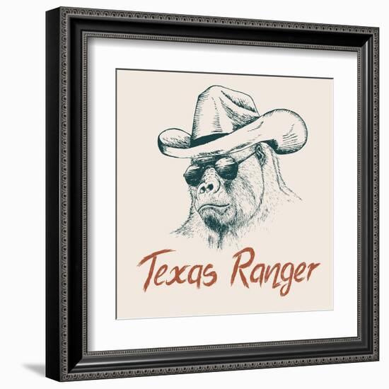 Gorilla like a Texas Ranger Dressed in Sheriff Hat.Prints Design for T-Shirts-Dimonika-Framed Art Print