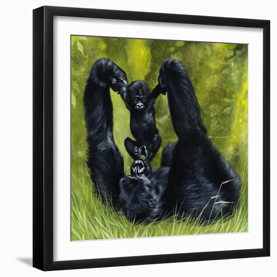 Gorilla Playing with Baby-David Nockels-Framed Giclee Print