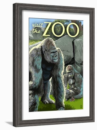 Gorillas in Forest - Visit the Zoo-Lantern Press-Framed Art Print