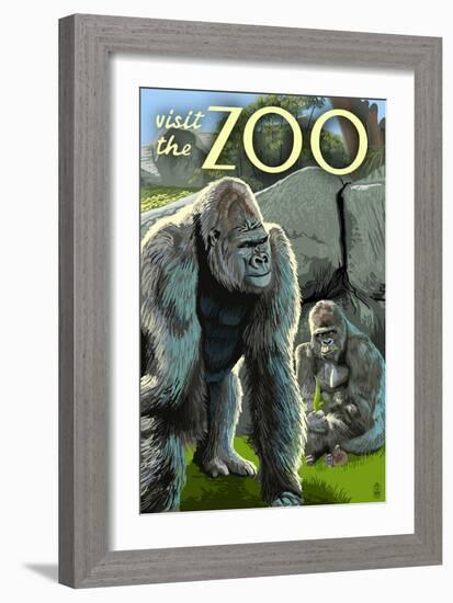 Gorillas in Forest - Visit the Zoo-Lantern Press-Framed Art Print