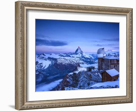 Gornergrat Kulm Hotel and Matterhorn, Zermatt, Valais, Switzerland-Jon Arnold-Framed Photographic Print