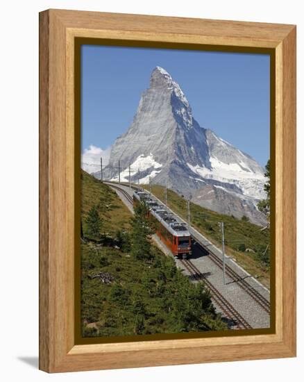 Gornergrat Railway in Front of the Matterhorn, Riffelberg, Zermatt, Valais, Swiss Alps, Switzerland-Hans Peter Merten-Framed Premier Image Canvas