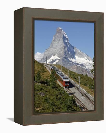 Gornergrat Railway in Front of the Matterhorn, Riffelberg, Zermatt, Valais, Swiss Alps, Switzerland-Hans Peter Merten-Framed Premier Image Canvas