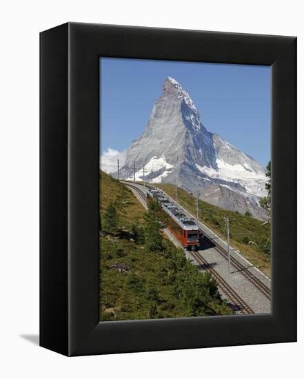 Gornergrat Railway in Front of the Matterhorn, Riffelberg, Zermatt, Valais, Swiss Alps, Switzerland-Hans Peter Merten-Framed Premier Image Canvas