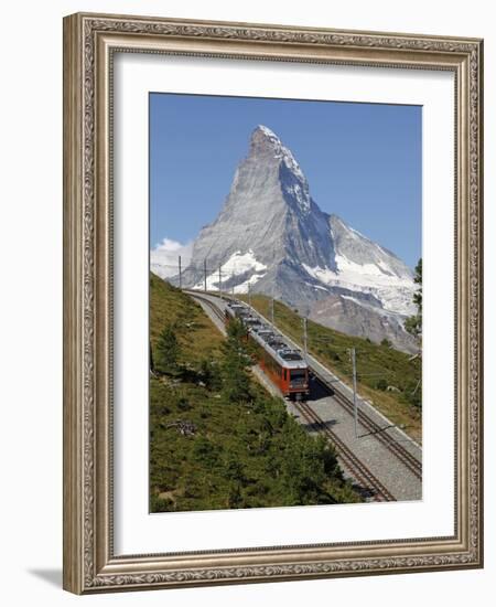 Gornergrat Railway in Front of the Matterhorn, Riffelberg, Zermatt, Valais, Swiss Alps, Switzerland-Hans Peter Merten-Framed Photographic Print