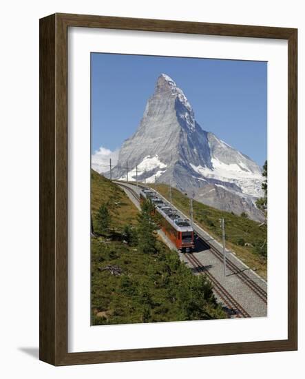 Gornergrat Railway in Front of the Matterhorn, Riffelberg, Zermatt, Valais, Swiss Alps, Switzerland-Hans Peter Merten-Framed Photographic Print