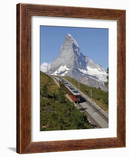 Gornergrat Railway in Front of the Matterhorn, Riffelberg, Zermatt, Valais, Swiss Alps, Switzerland-Hans Peter Merten-Framed Photographic Print