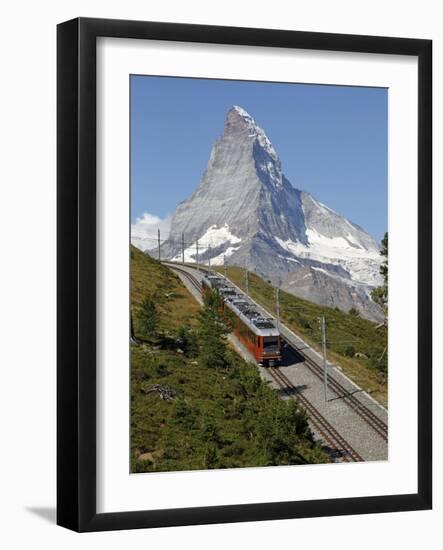 Gornergrat Railway in Front of the Matterhorn, Riffelberg, Zermatt, Valais, Swiss Alps, Switzerland-Hans Peter Merten-Framed Photographic Print