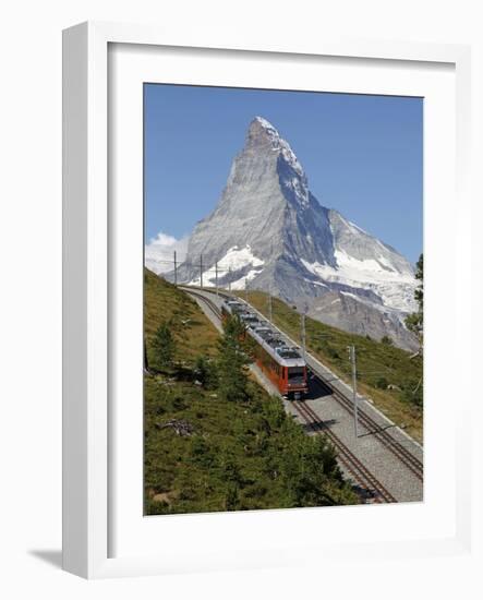 Gornergrat Railway in Front of the Matterhorn, Riffelberg, Zermatt, Valais, Swiss Alps, Switzerland-Hans Peter Merten-Framed Photographic Print