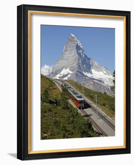 Gornergrat Railway in Front of the Matterhorn, Riffelberg, Zermatt, Valais, Swiss Alps, Switzerland-Hans Peter Merten-Framed Photographic Print