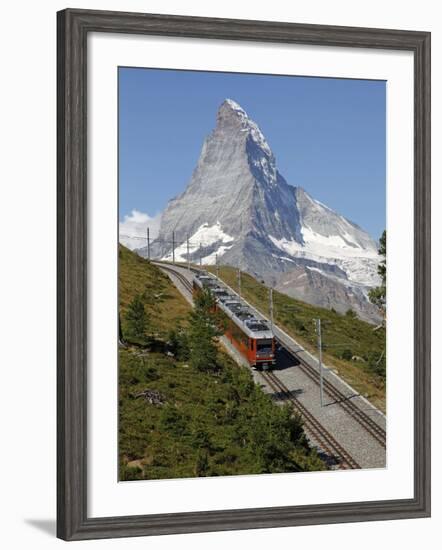 Gornergrat Railway in Front of the Matterhorn, Riffelberg, Zermatt, Valais, Swiss Alps, Switzerland-Hans Peter Merten-Framed Photographic Print