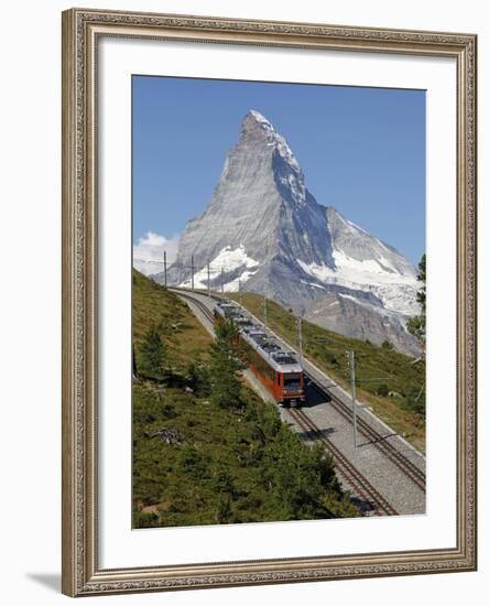 Gornergrat Railway in Front of the Matterhorn, Riffelberg, Zermatt, Valais, Swiss Alps, Switzerland-Hans Peter Merten-Framed Photographic Print