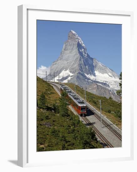 Gornergrat Railway in Front of the Matterhorn, Riffelberg, Zermatt, Valais, Swiss Alps, Switzerland-Hans Peter Merten-Framed Photographic Print