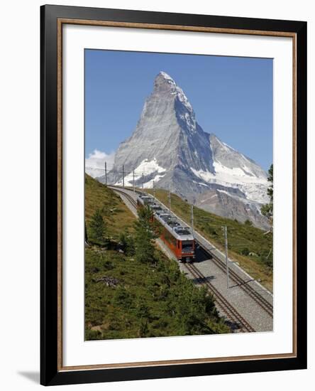 Gornergrat Railway in Front of the Matterhorn, Riffelberg, Zermatt, Valais, Swiss Alps, Switzerland-Hans Peter Merten-Framed Photographic Print