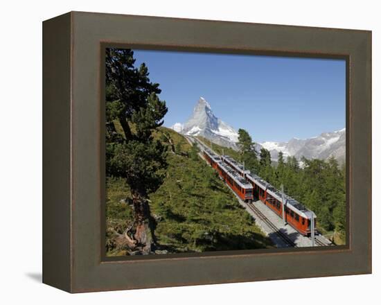 Gornergrat Railway in Front of the Matterhorn, Riffelberg, Zermatt, Valais, Swiss Alps, Switzerland-Hans Peter Merten-Framed Premier Image Canvas