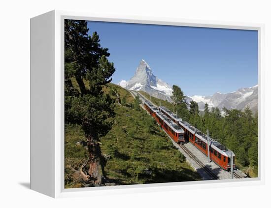 Gornergrat Railway in Front of the Matterhorn, Riffelberg, Zermatt, Valais, Swiss Alps, Switzerland-Hans Peter Merten-Framed Premier Image Canvas