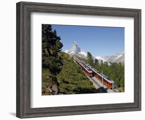 Gornergrat Railway in Front of the Matterhorn, Riffelberg, Zermatt, Valais, Swiss Alps, Switzerland-Hans Peter Merten-Framed Photographic Print