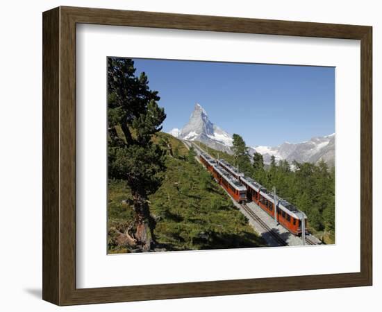 Gornergrat Railway in Front of the Matterhorn, Riffelberg, Zermatt, Valais, Swiss Alps, Switzerland-Hans Peter Merten-Framed Photographic Print