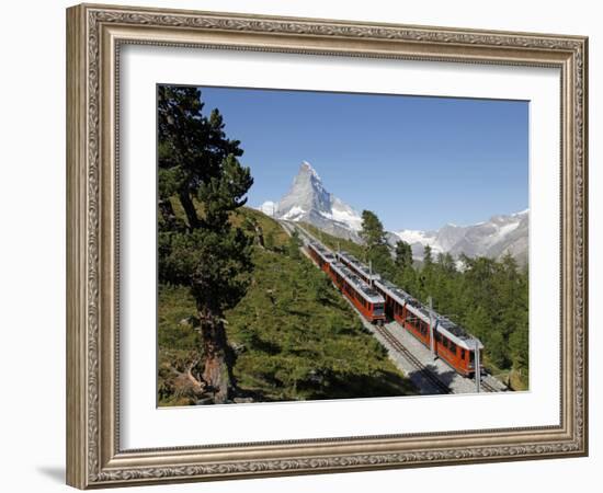 Gornergrat Railway in Front of the Matterhorn, Riffelberg, Zermatt, Valais, Swiss Alps, Switzerland-Hans Peter Merten-Framed Photographic Print