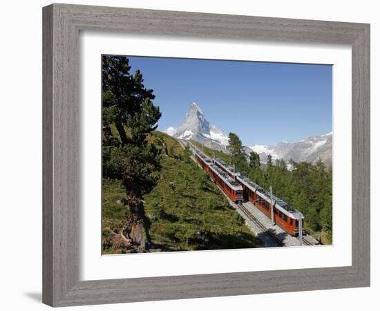 Gornergrat Railway in Front of the Matterhorn, Riffelberg, Zermatt, Valais, Swiss Alps, Switzerland-Hans Peter Merten-Framed Photographic Print